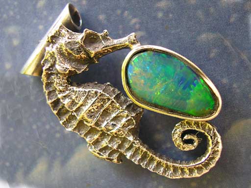 Seepferdchen Halskette Opal Silberschmuck