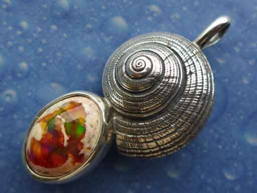 Feueropal Anhänger Kette Silber maritim