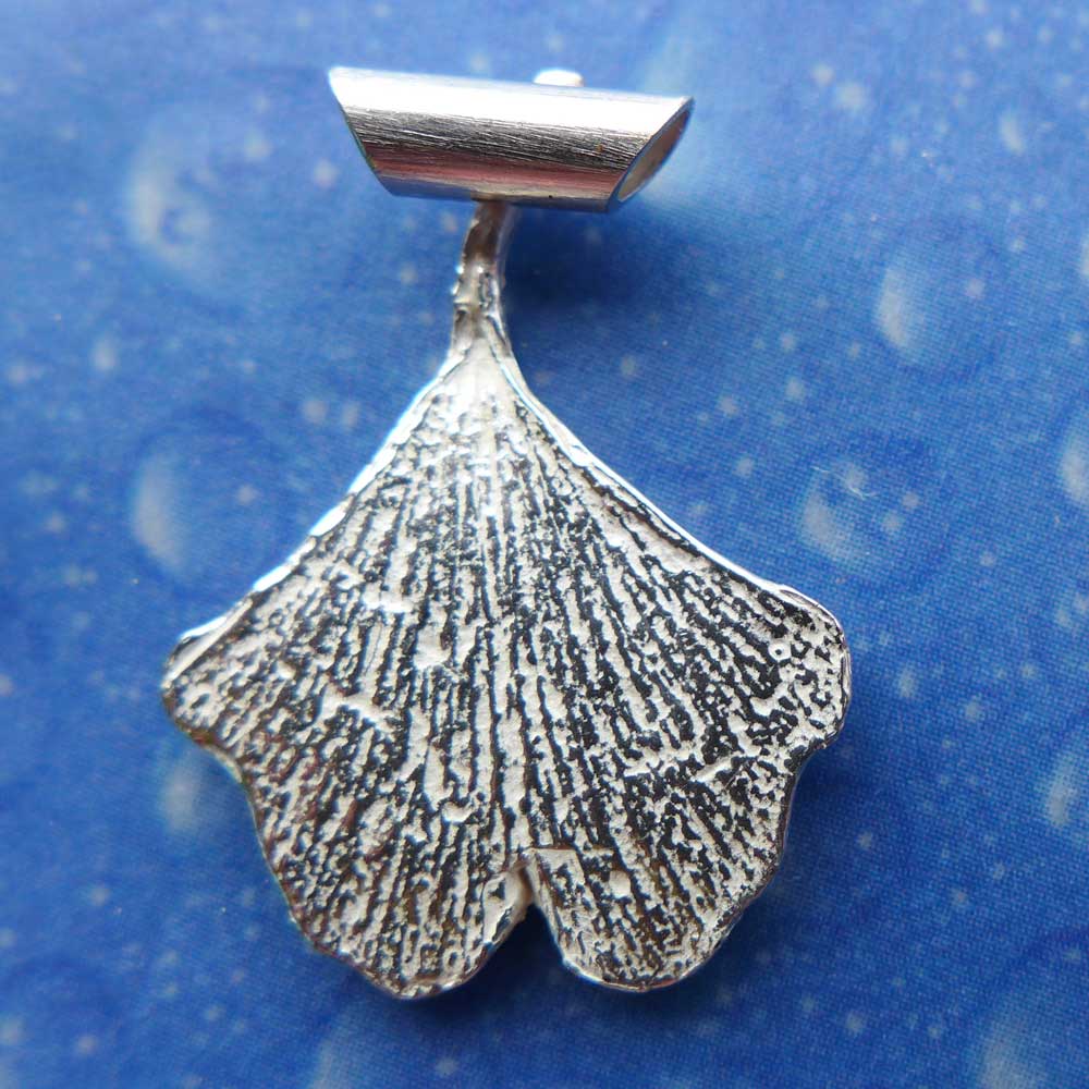 Silber Ginkgo Blatt Anhänger Rückseite