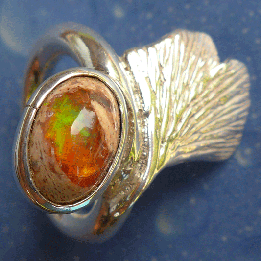 Ginkgo Ring Feueropal Design