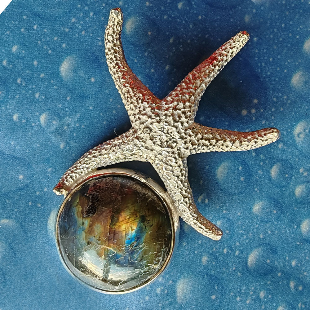 Labradorit Kettenanhänger Seestern Silber