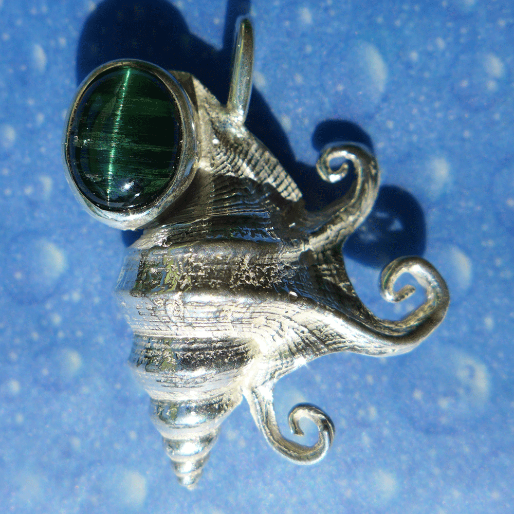 Turmalinkatzenauge Pelikanfuß Anhänger