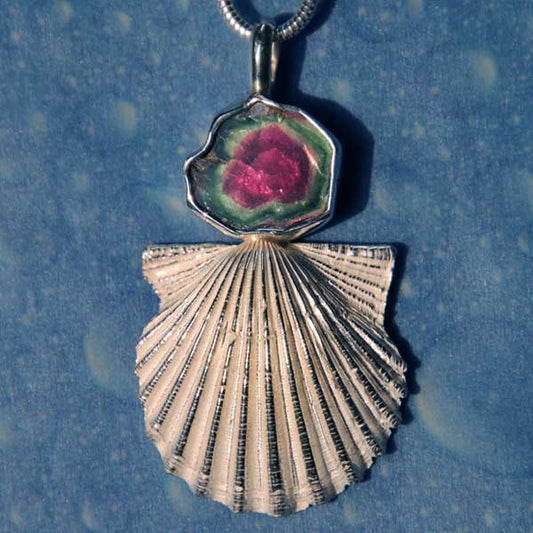 Pilgermuschel Anhänger Wassermelonen Turmalin