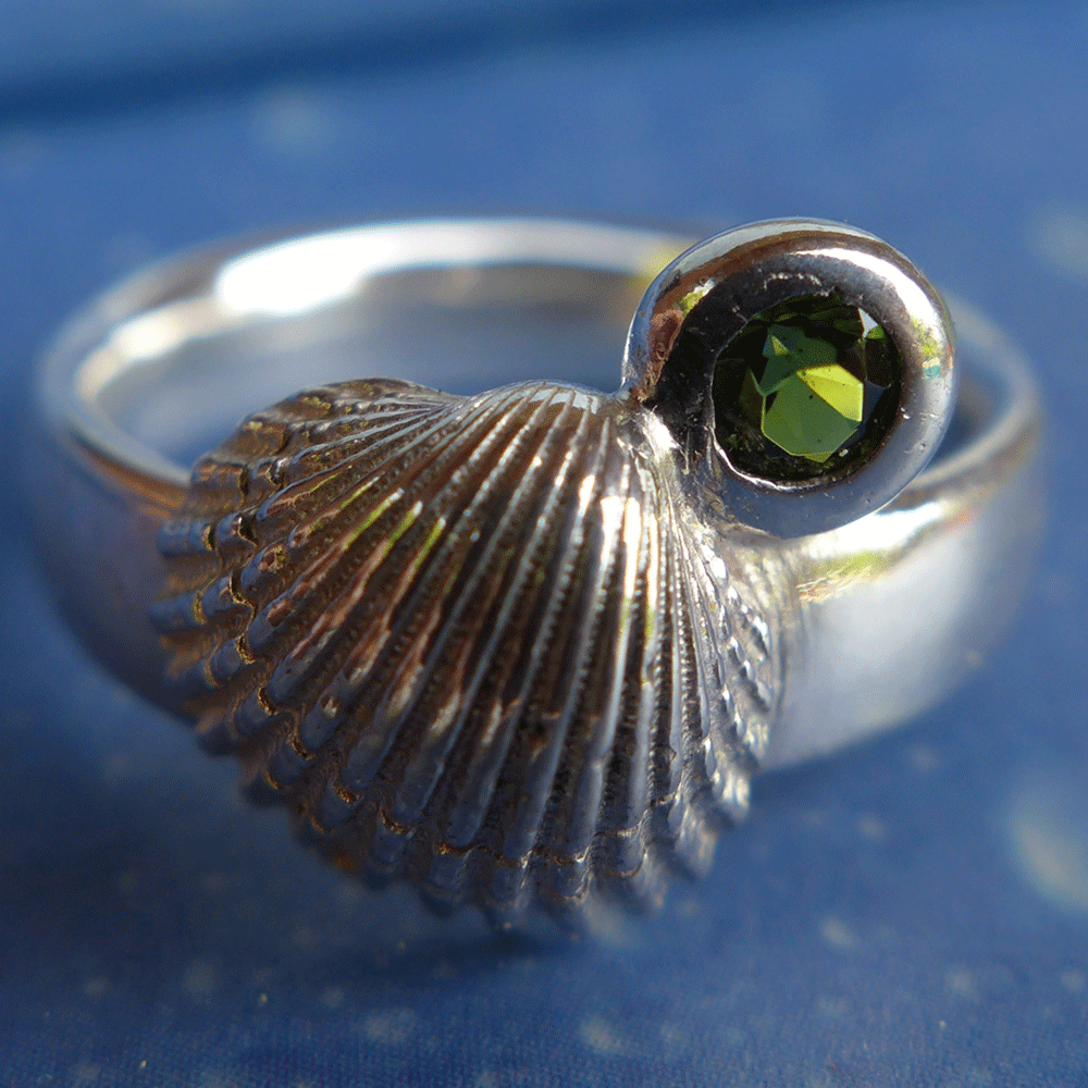 Maritimer Ring Herzmuschel Silber Turmalin