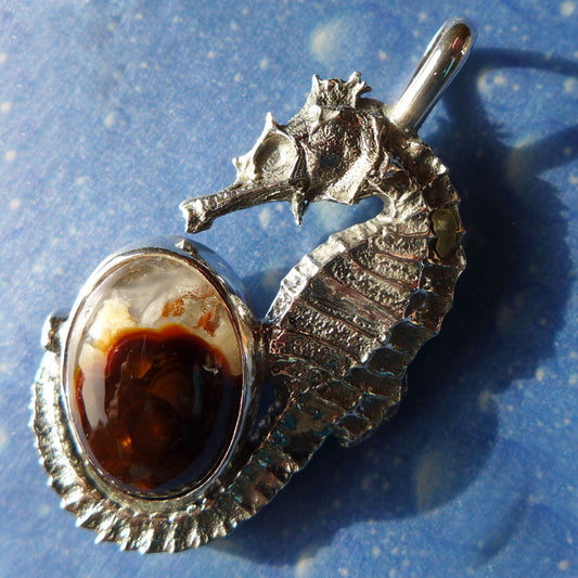 Seepferdchenkette Feuerachat Silber Anhänger