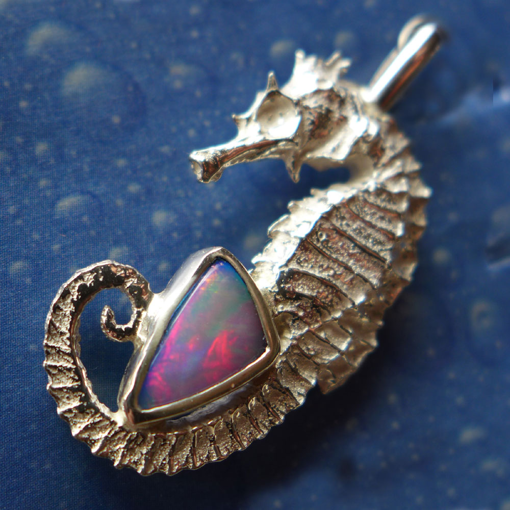 Seepferdchen Sterling Silber Kette Opal Anhänger