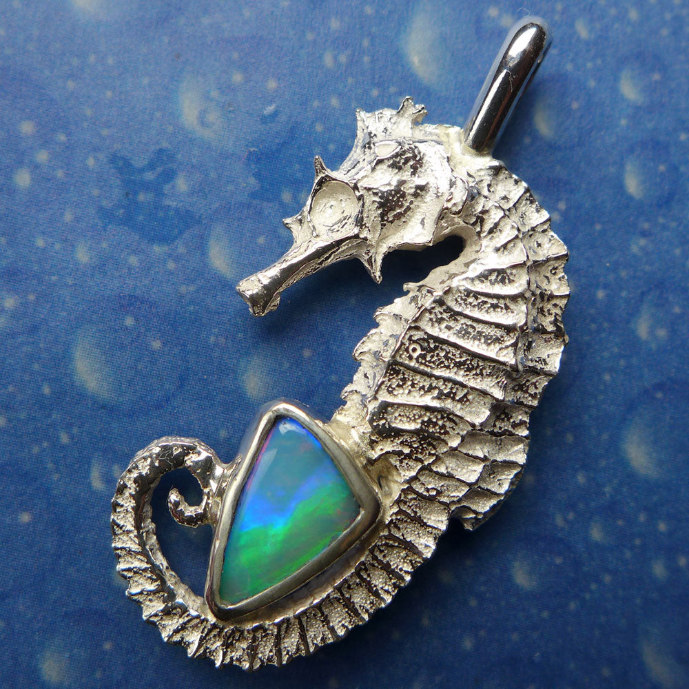 Seepferdchen Kette Opal Anhänger Silber
