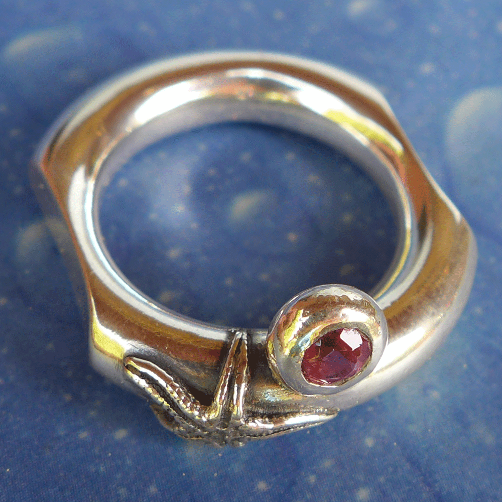 Seestern Ring Rubelit Silber Design