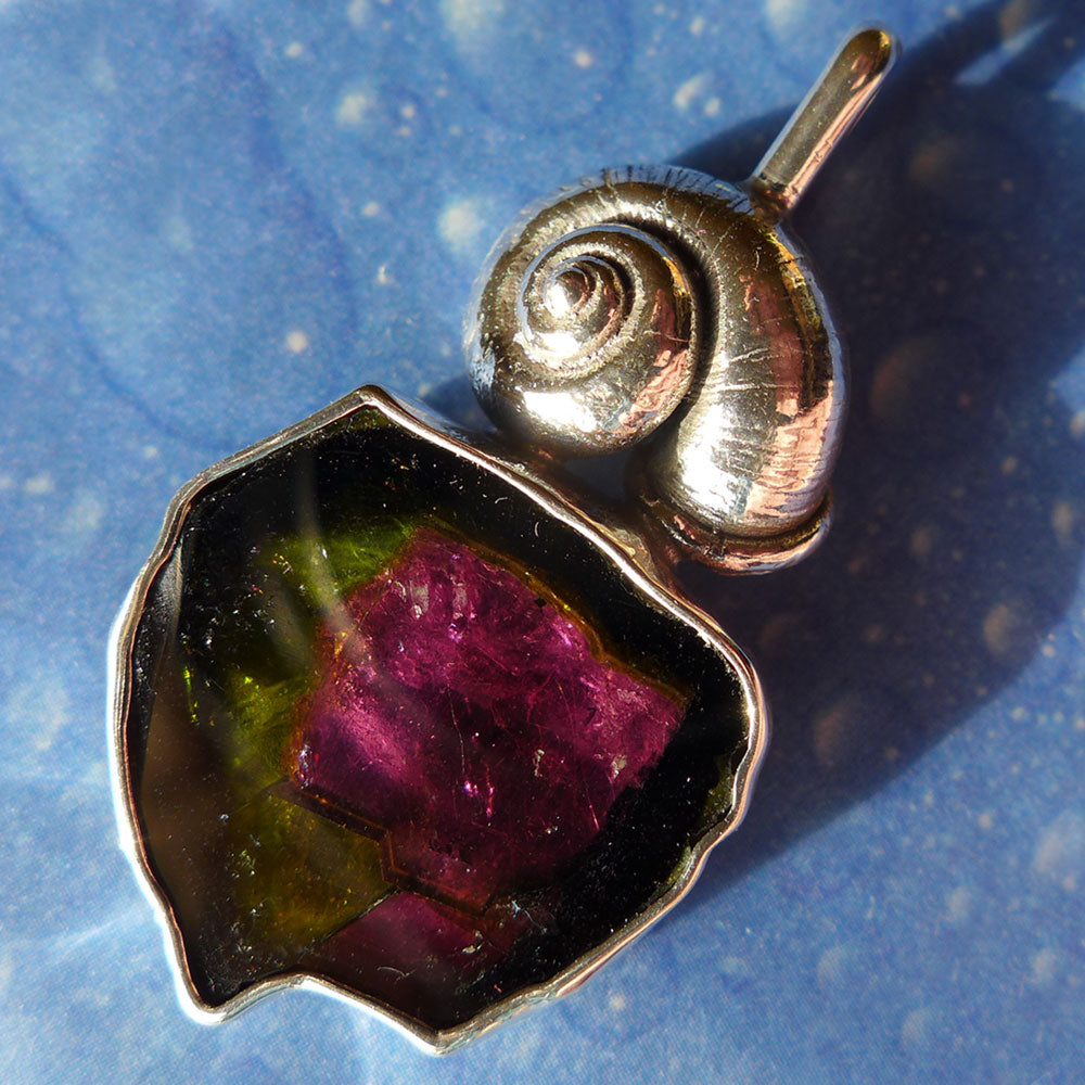 Wassermelonen Turmalin Anhänger Silber