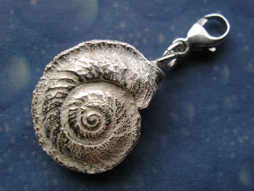 Scharfkantige Sonnenuhrschnecke Charms mit Karabiner