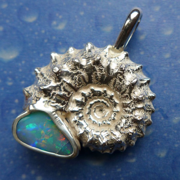 Ammonit Kette Opal Anhänger Silber