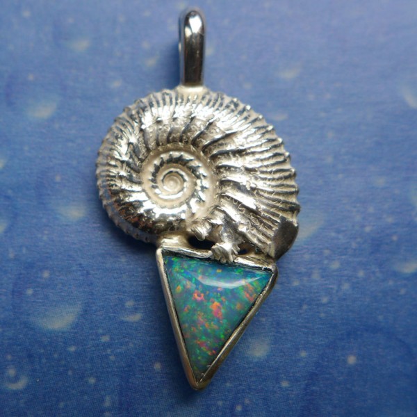 Ammonit Kette Sterling Silber Opal